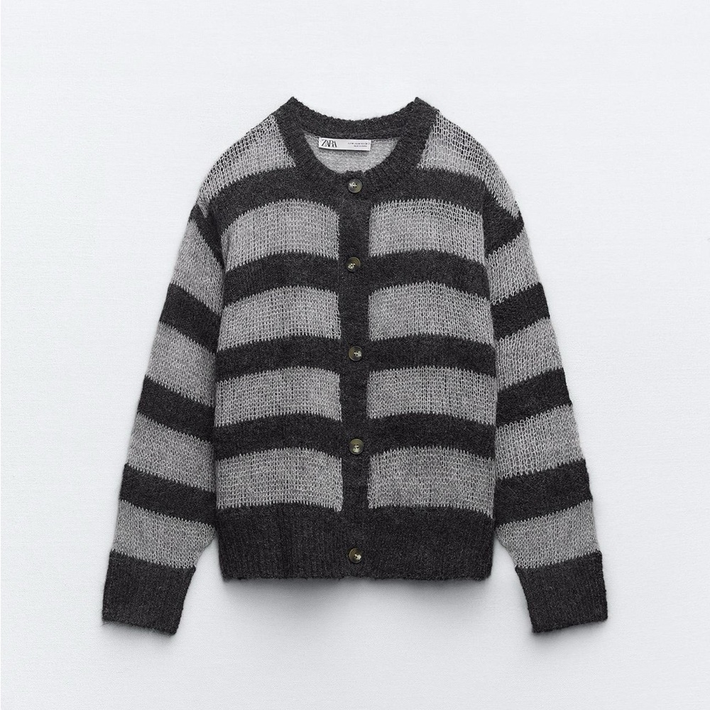 Zara Black and Gray Striped Cardigan